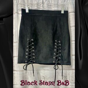 Meyeeka Womens Sexy High Waist Lace Up Bodycon Faux Suede Split Mini Skirt NEW